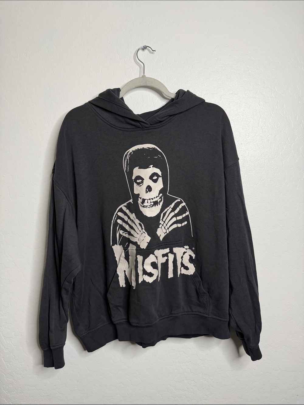 H&M Black Graphic Pullover Hoodie with White Print